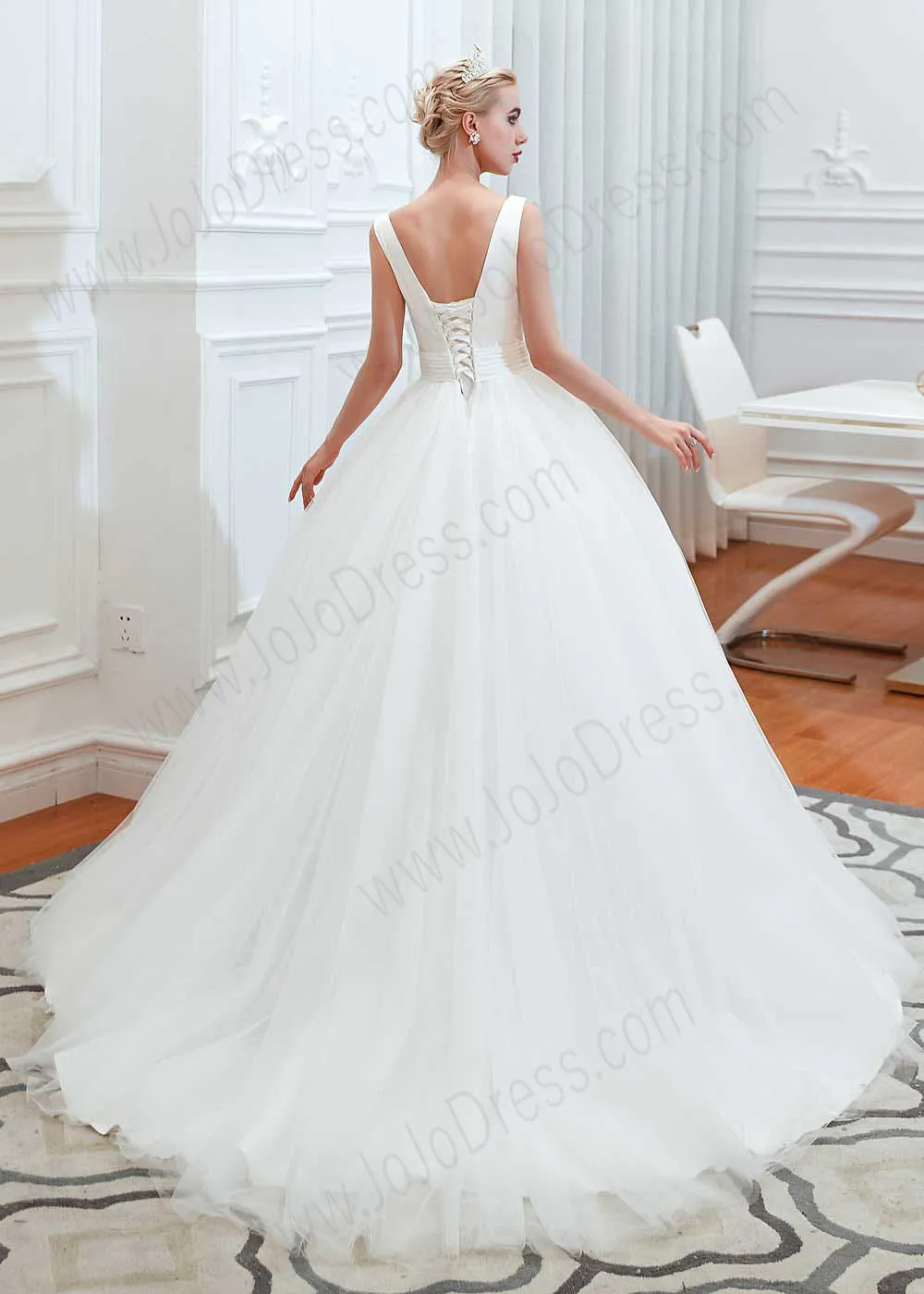 Princess Ball Gown Dress with Plunging V Neck