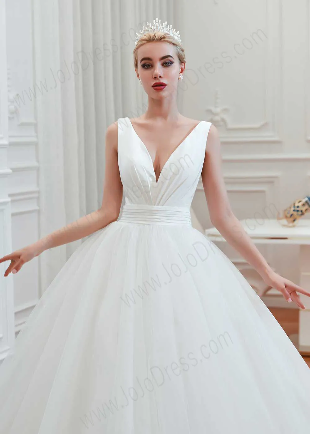 Princess Ball Gown Dress with Plunging V Neck