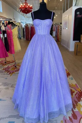 Princess Light Blue A-line Straps Long Prom Gown