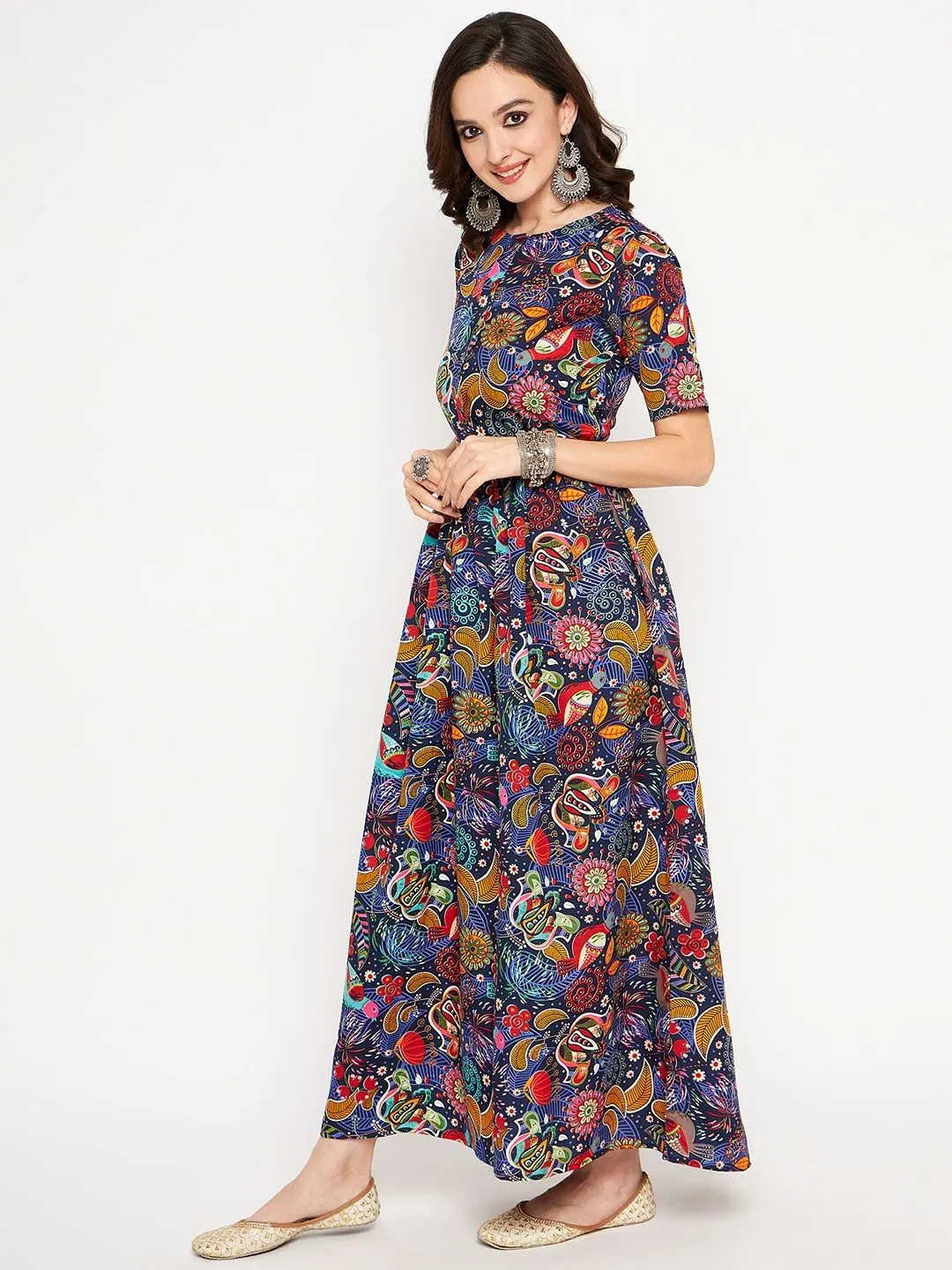 Printed Maxi Dress with Belt