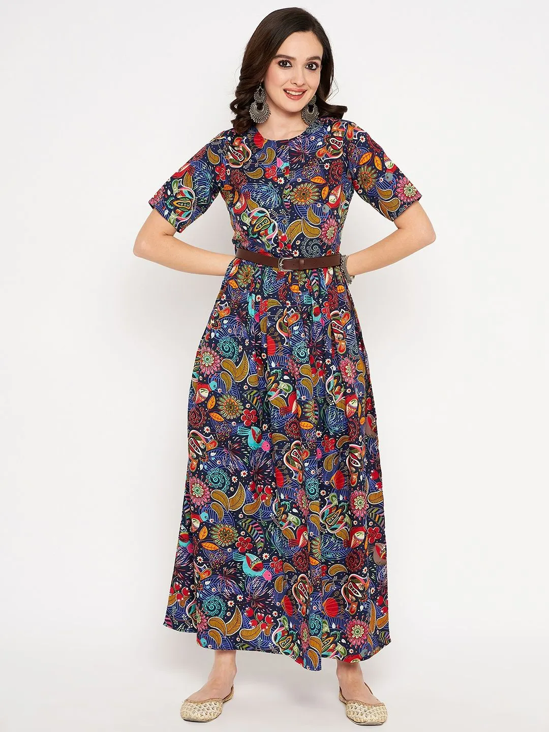 Printed Maxi Dress with Belt