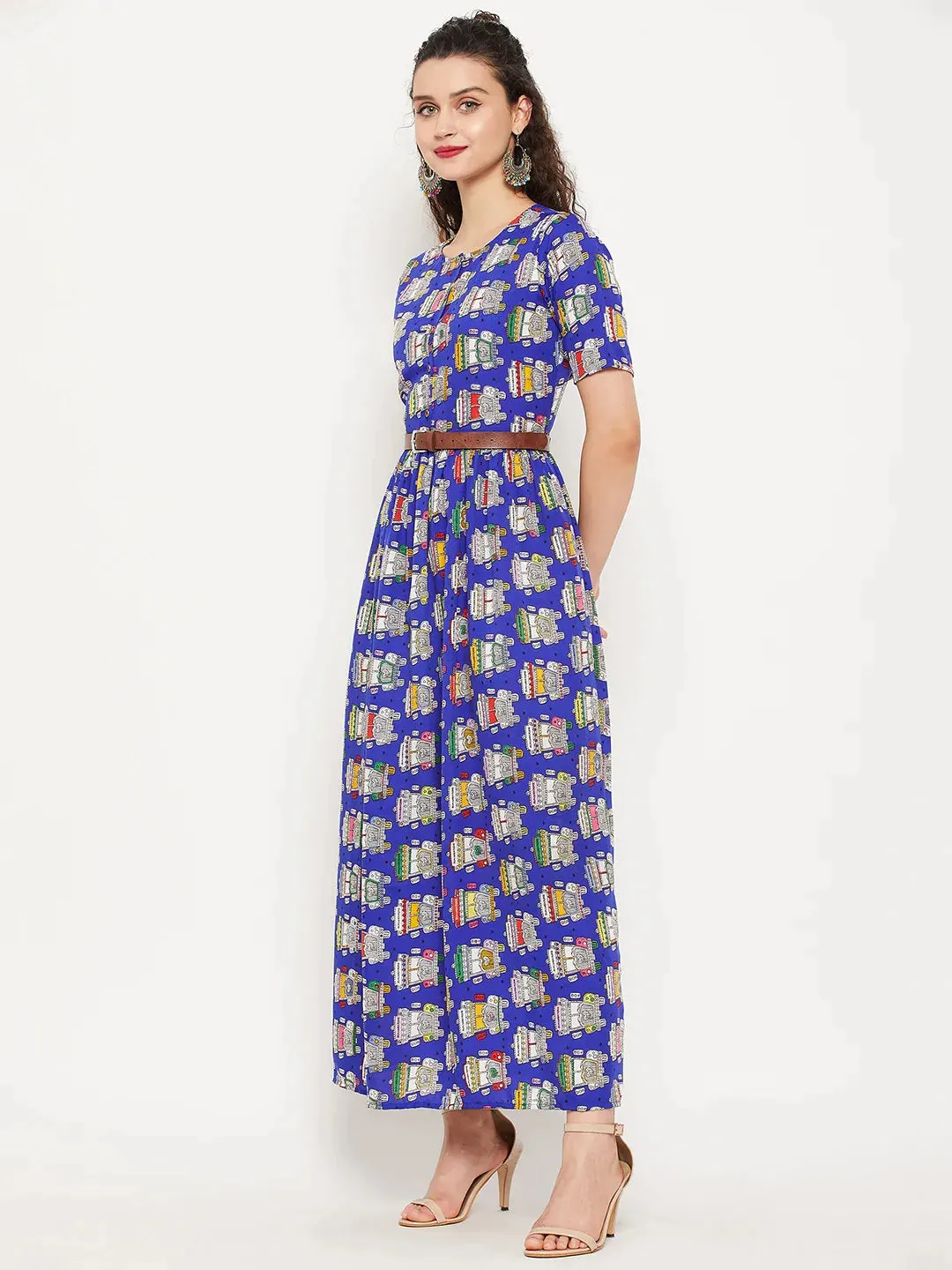 Printed Maxi Dress with Belt