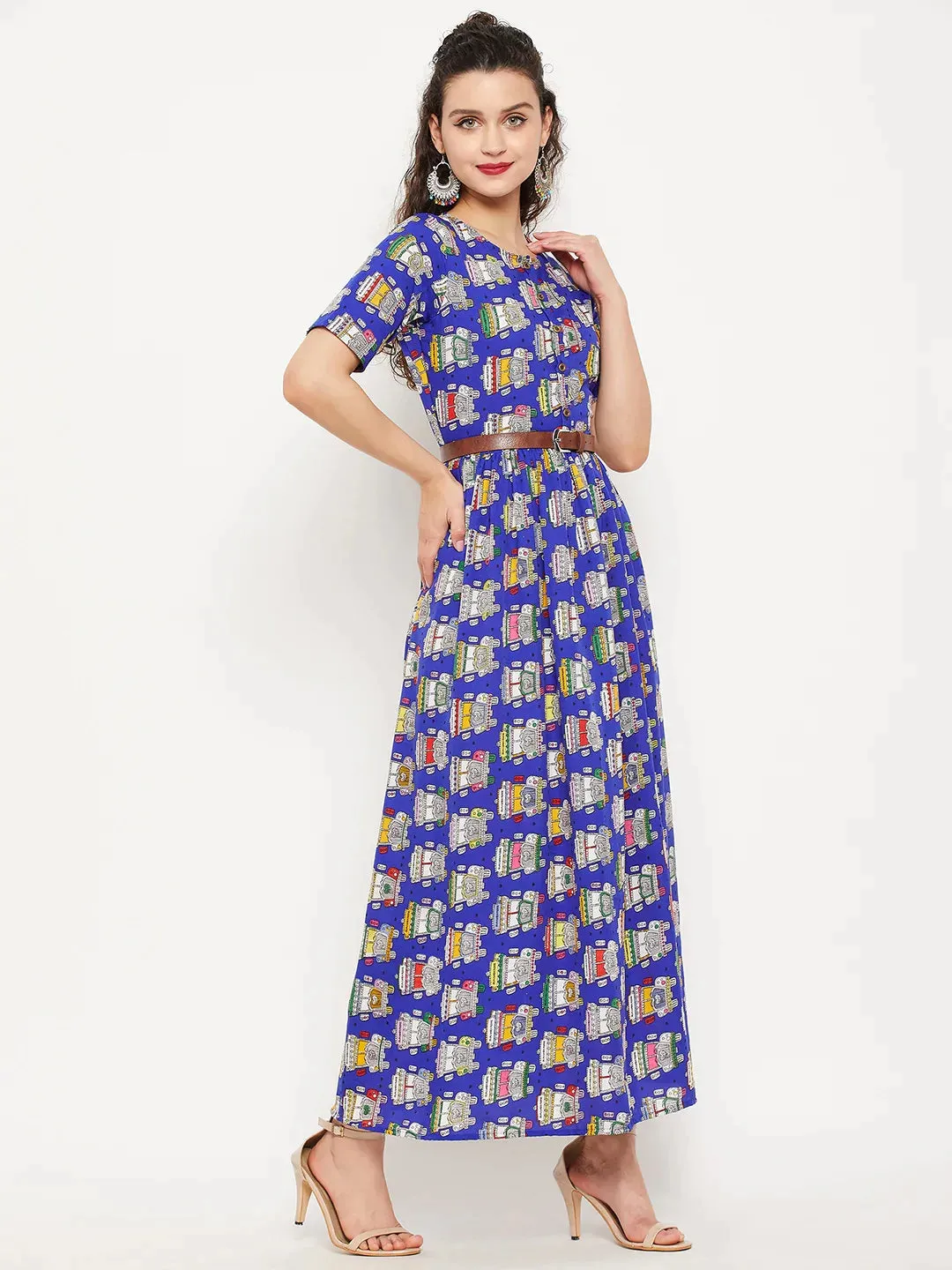 Printed Maxi Dress with Belt