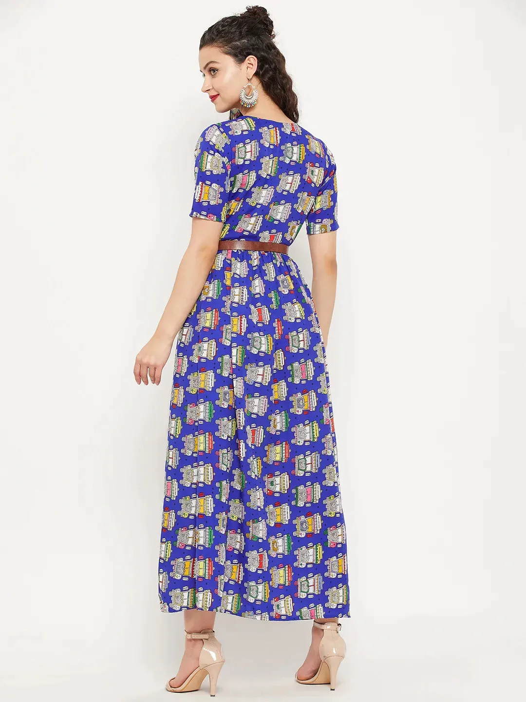 Printed Maxi Dress with Belt