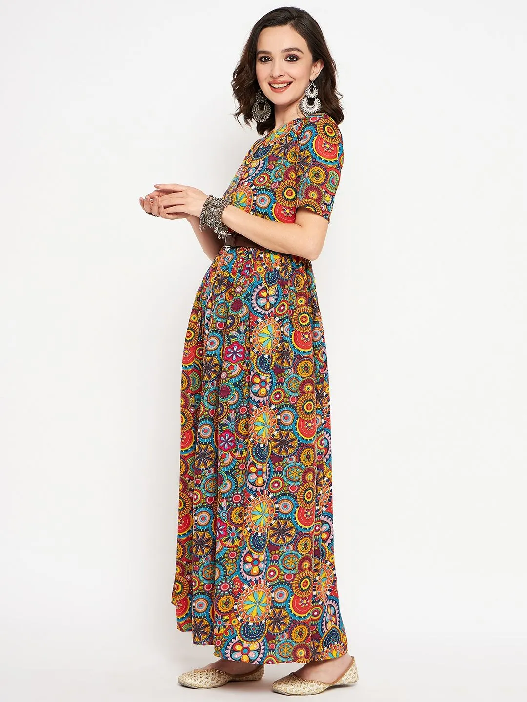 Printed Maxi Dress with Belt