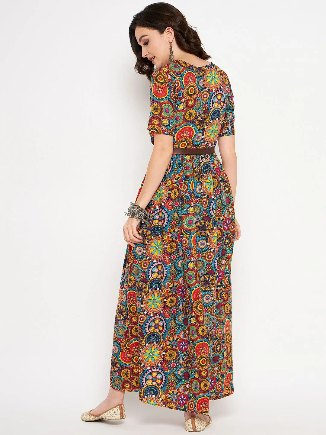 Printed Maxi Dress with Belt