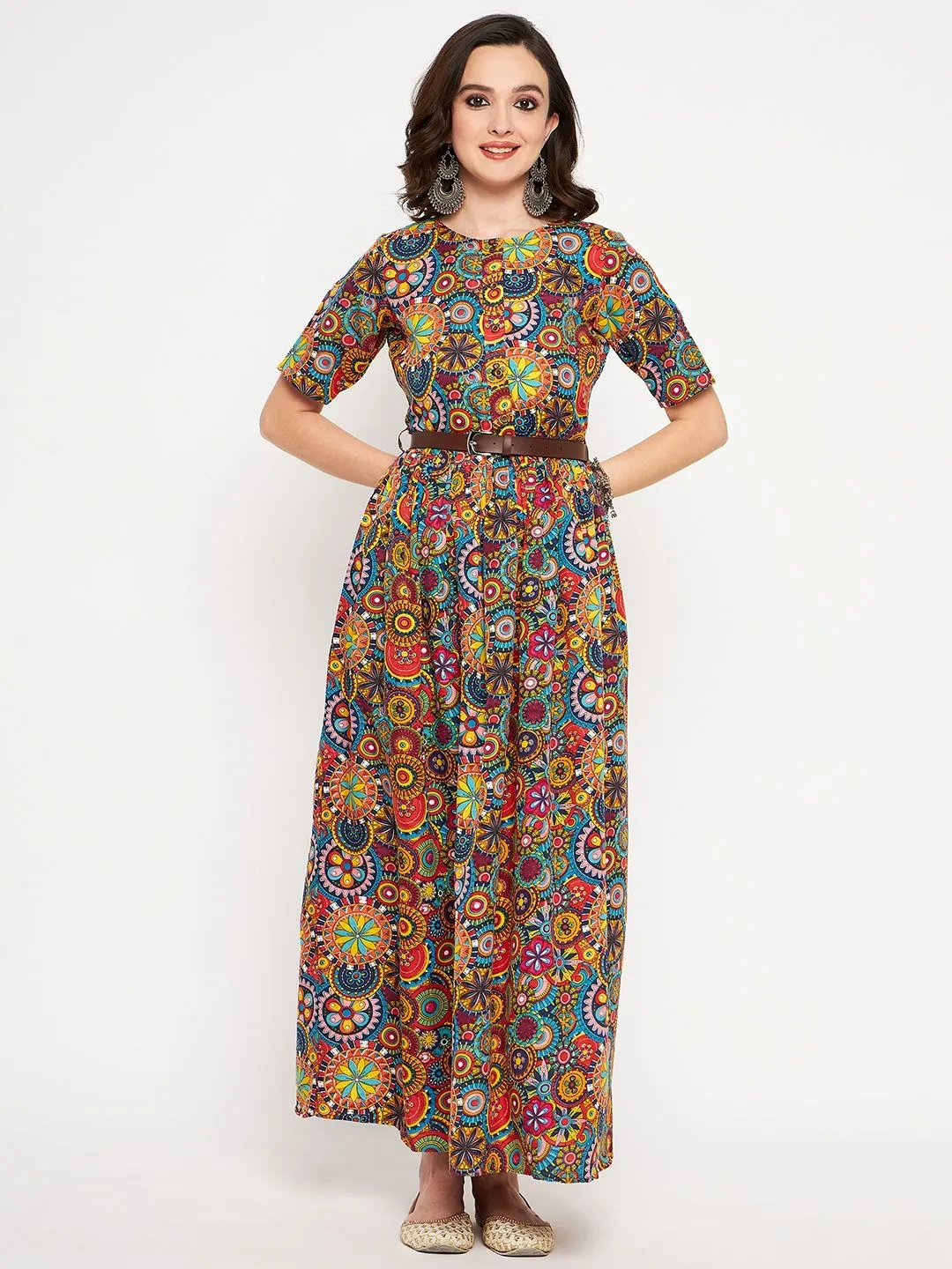 Printed Maxi Dress with Belt