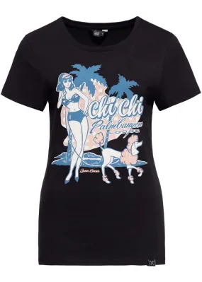 Queen Kerosin Chi Chi Beach Poodle Girly T-Shirt Black