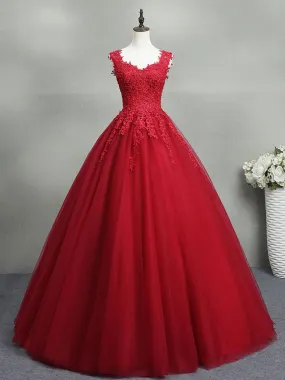 Red Queen Anne Lace Top Backless Ball Gown Prom Dress