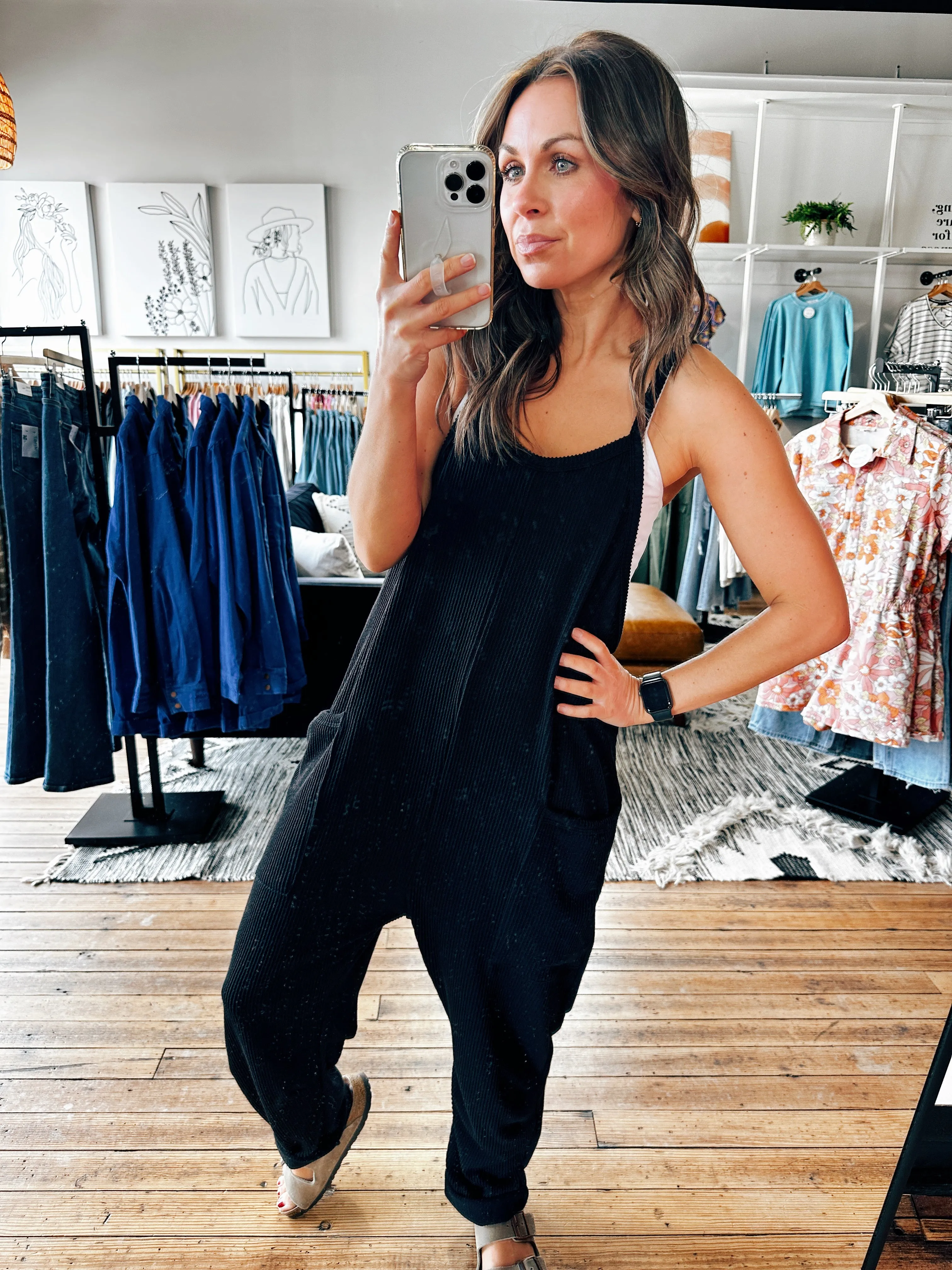 Rhona Ribbed Sleeveless Black Jumpsuit