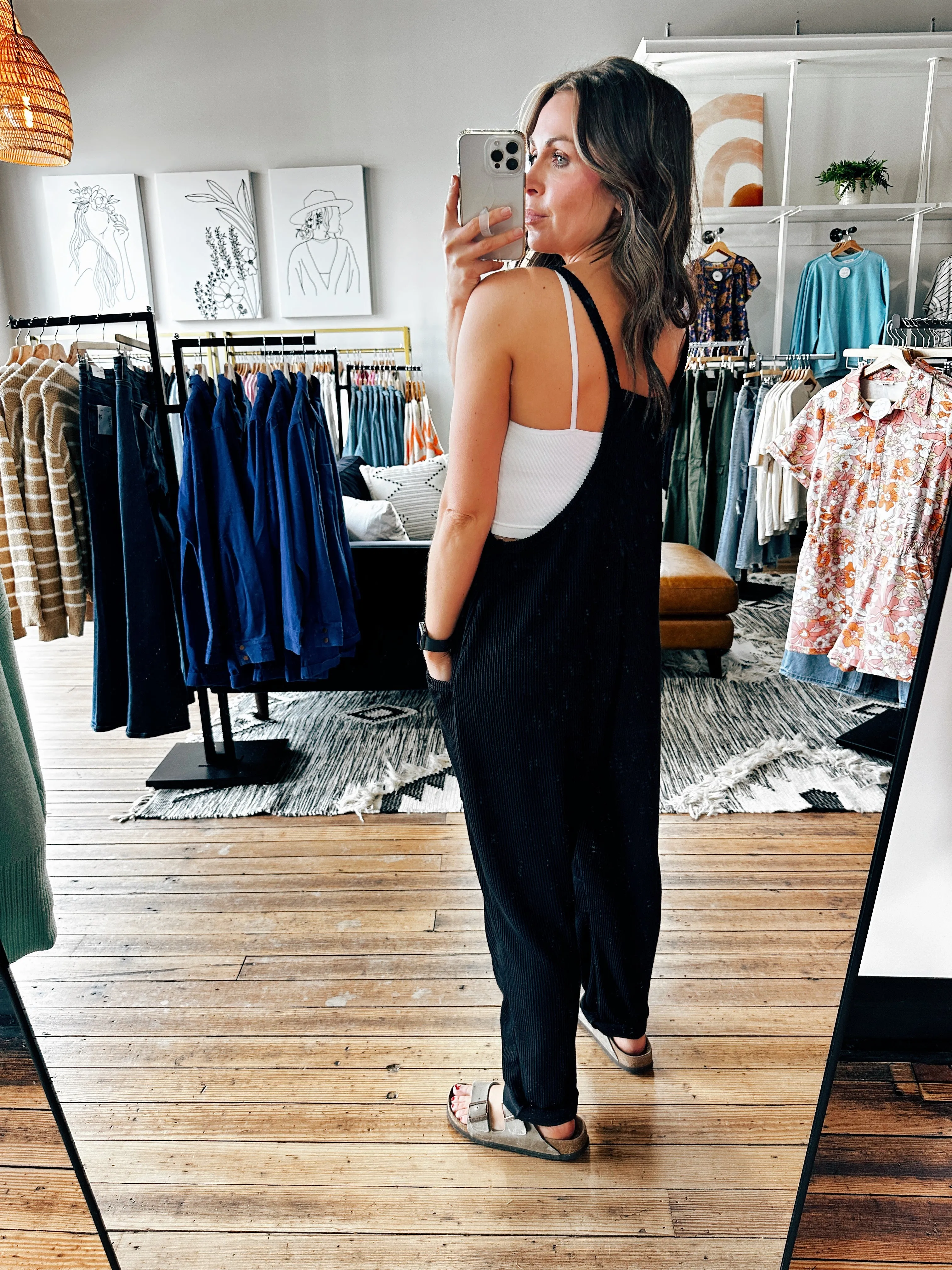 Rhona Ribbed Sleeveless Black Jumpsuit