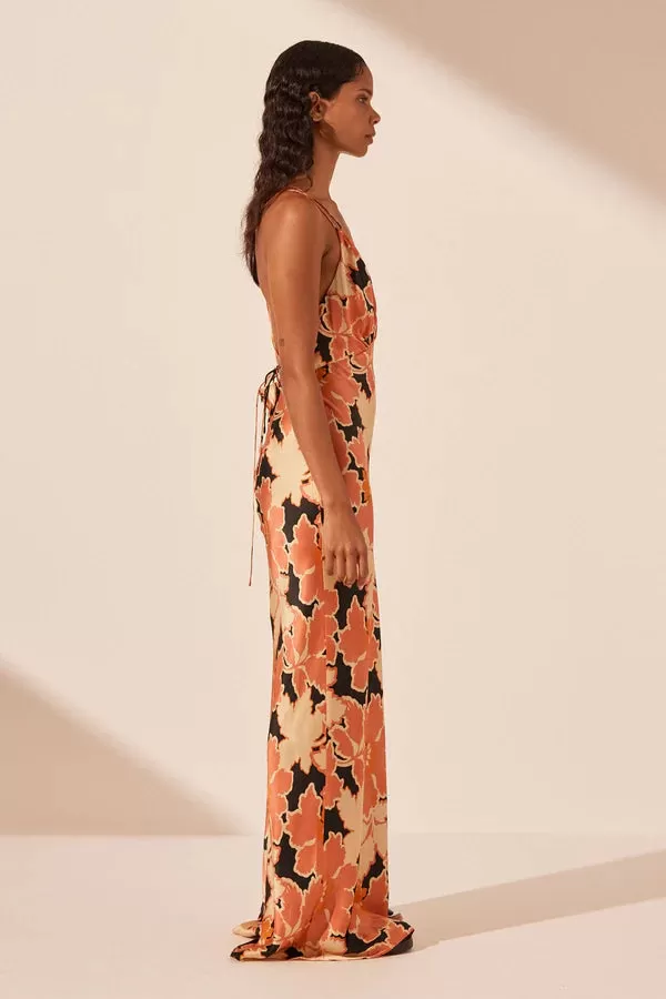 Rosa Silk Plunged Double Strap Maxi Dress