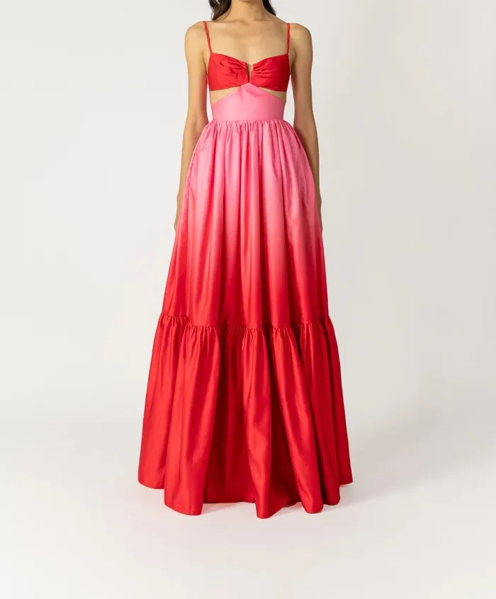 Sau Lee Nova Satin Gown In Pink Ombre