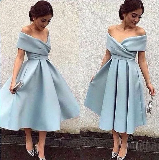 Short  Off shoulders Light Blue Prom Gown Graduation Dress