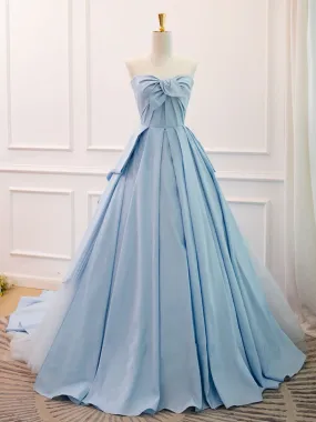 Sky Blue Strapless Ball Gown Ruched Prom Dress Formal Dress