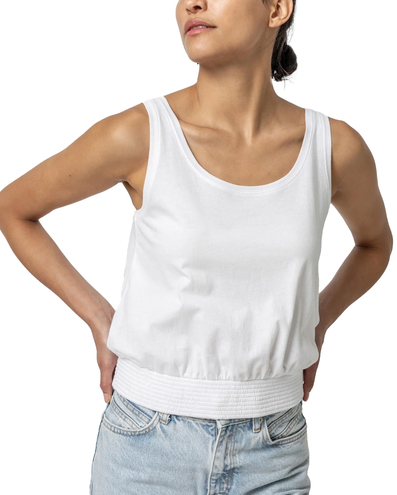 Smocked Hem Tank (White)