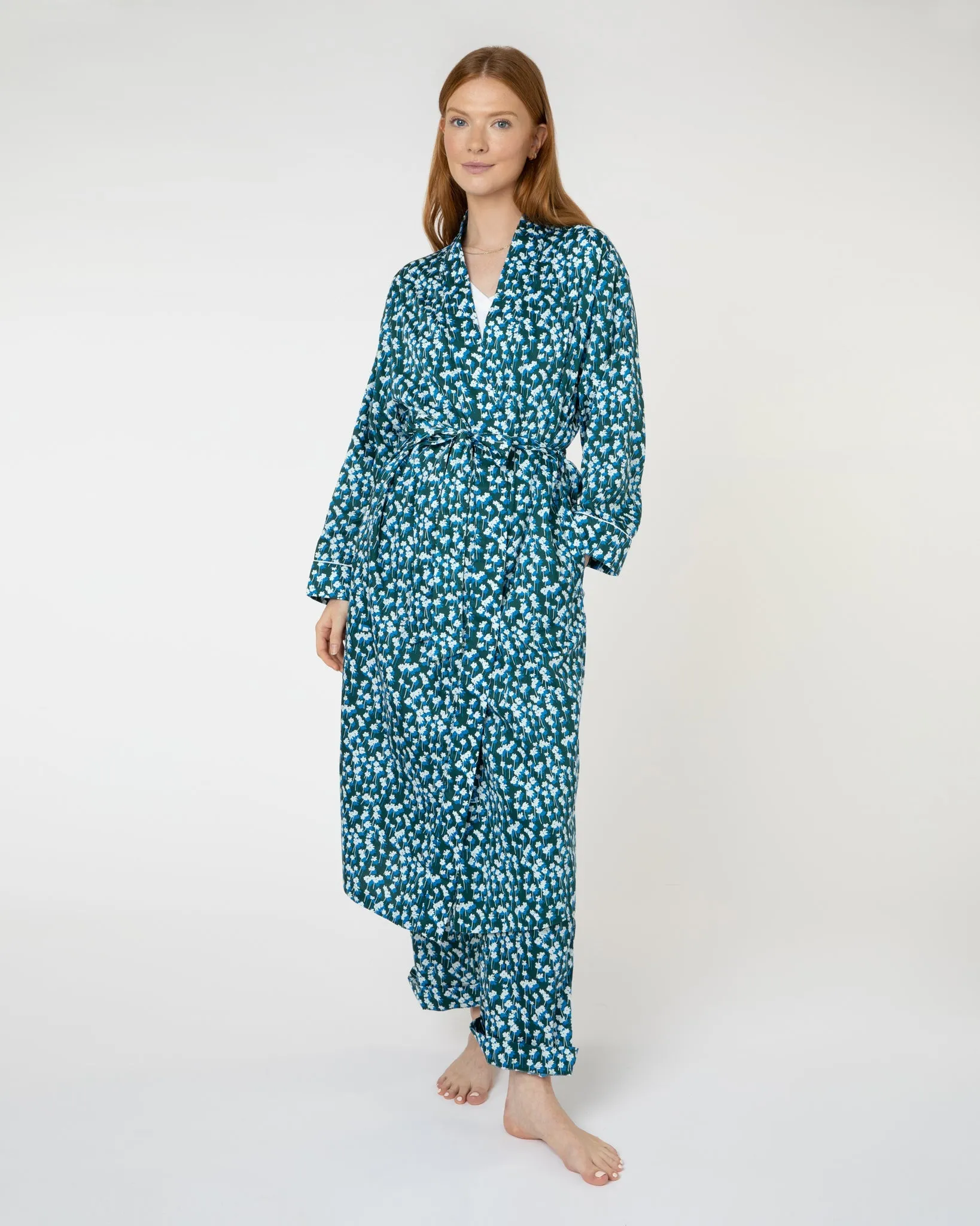 Spray of Flowers Organic Cotton Dressing Gown Green