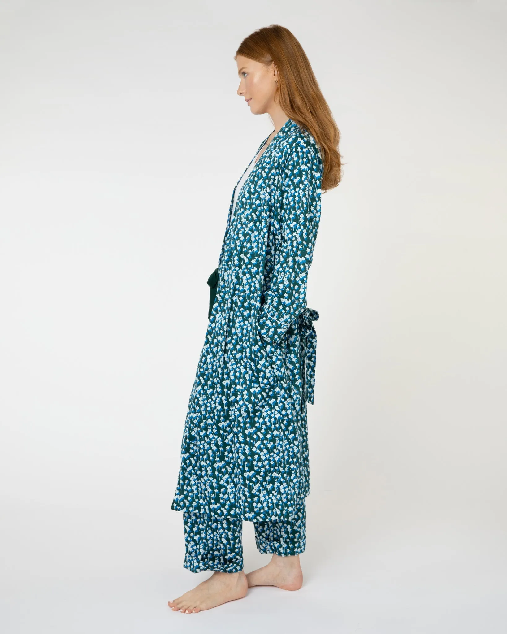 Spray of Flowers Organic Cotton Dressing Gown Green