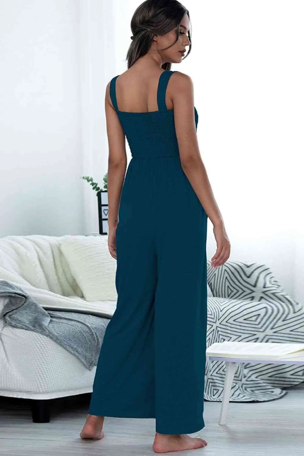 Square Neck Sleeveless Pocket Jumpsuit