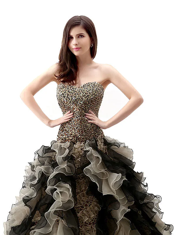 Strapless Leopard Design Black Quinceanera Ball Gown EN111