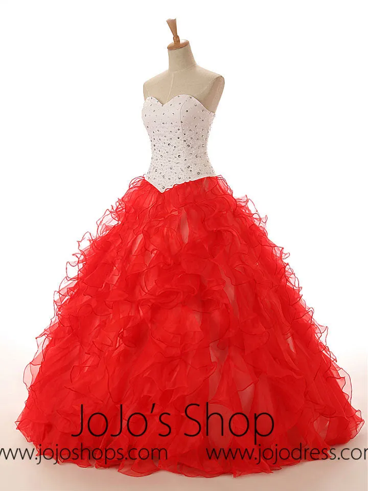 Strapless Red Ruffle Quinceanera Ball Gown EN118