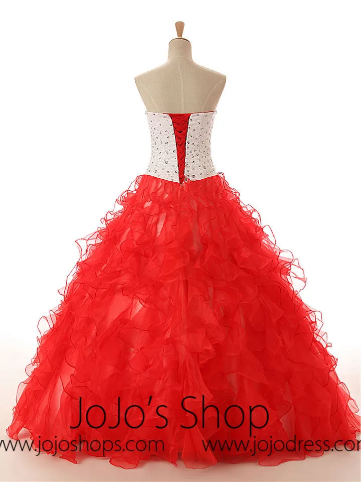 Strapless Red Ruffle Quinceanera Ball Gown EN118