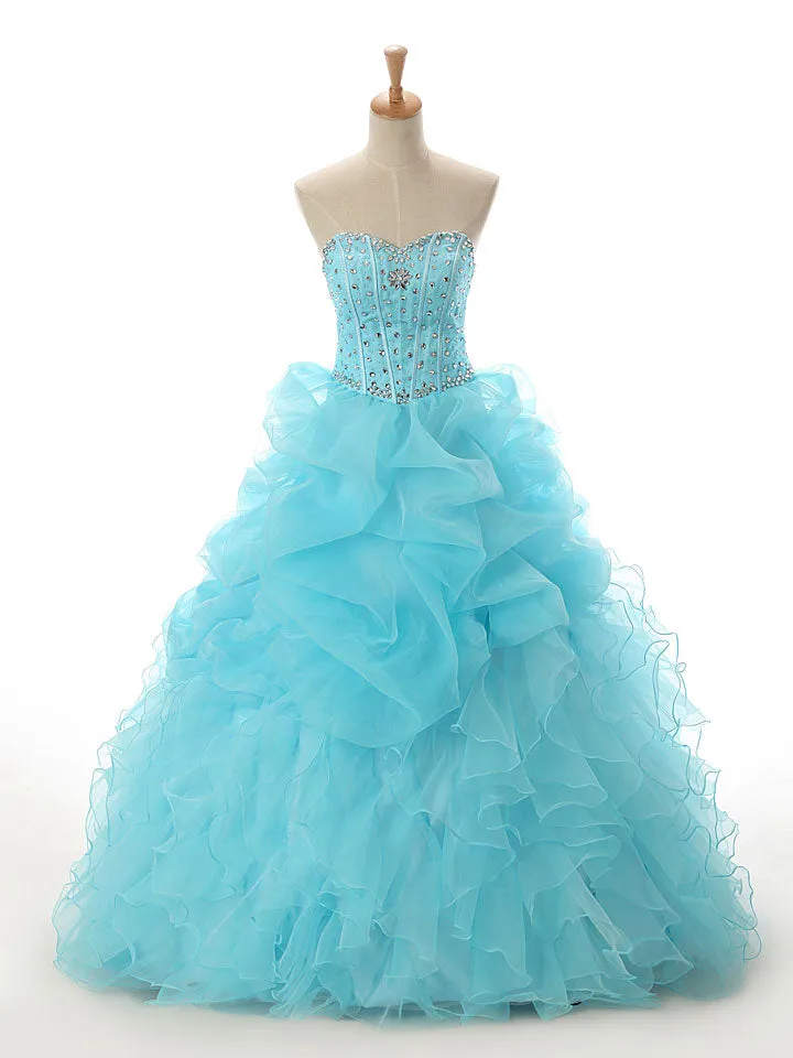 Strapless Turquoise A-line Ruffle Princess Ball Gown EN110