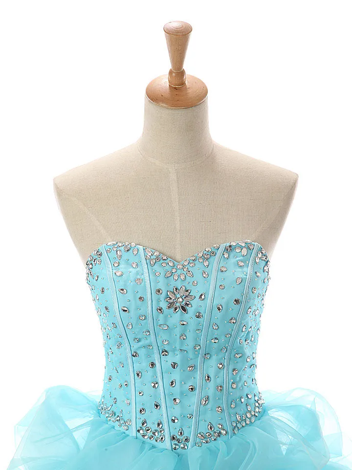 Strapless Turquoise A-line Ruffle Princess Ball Gown EN110