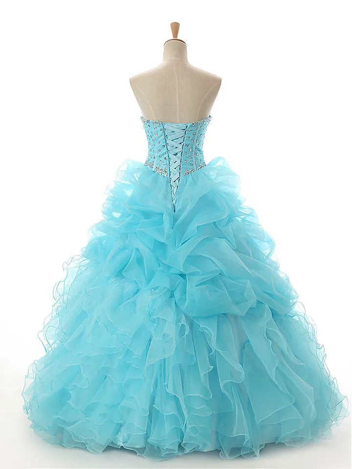 Strapless Turquoise A-line Ruffle Princess Ball Gown EN110