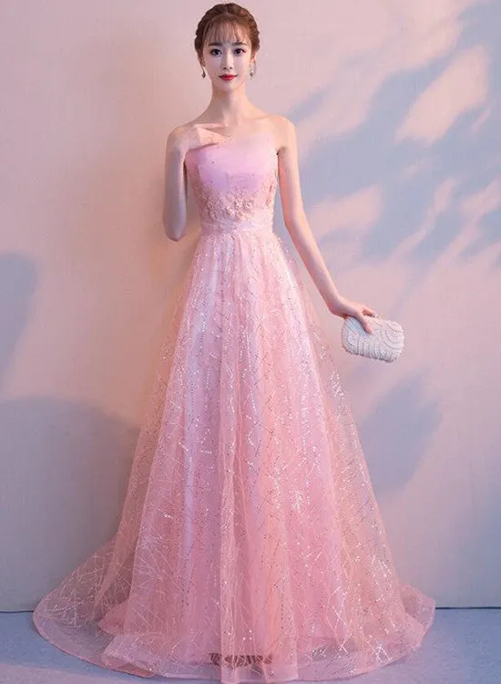 Stylish Pink Tulle Floor Length Party Dress, Lovely Pink Gown