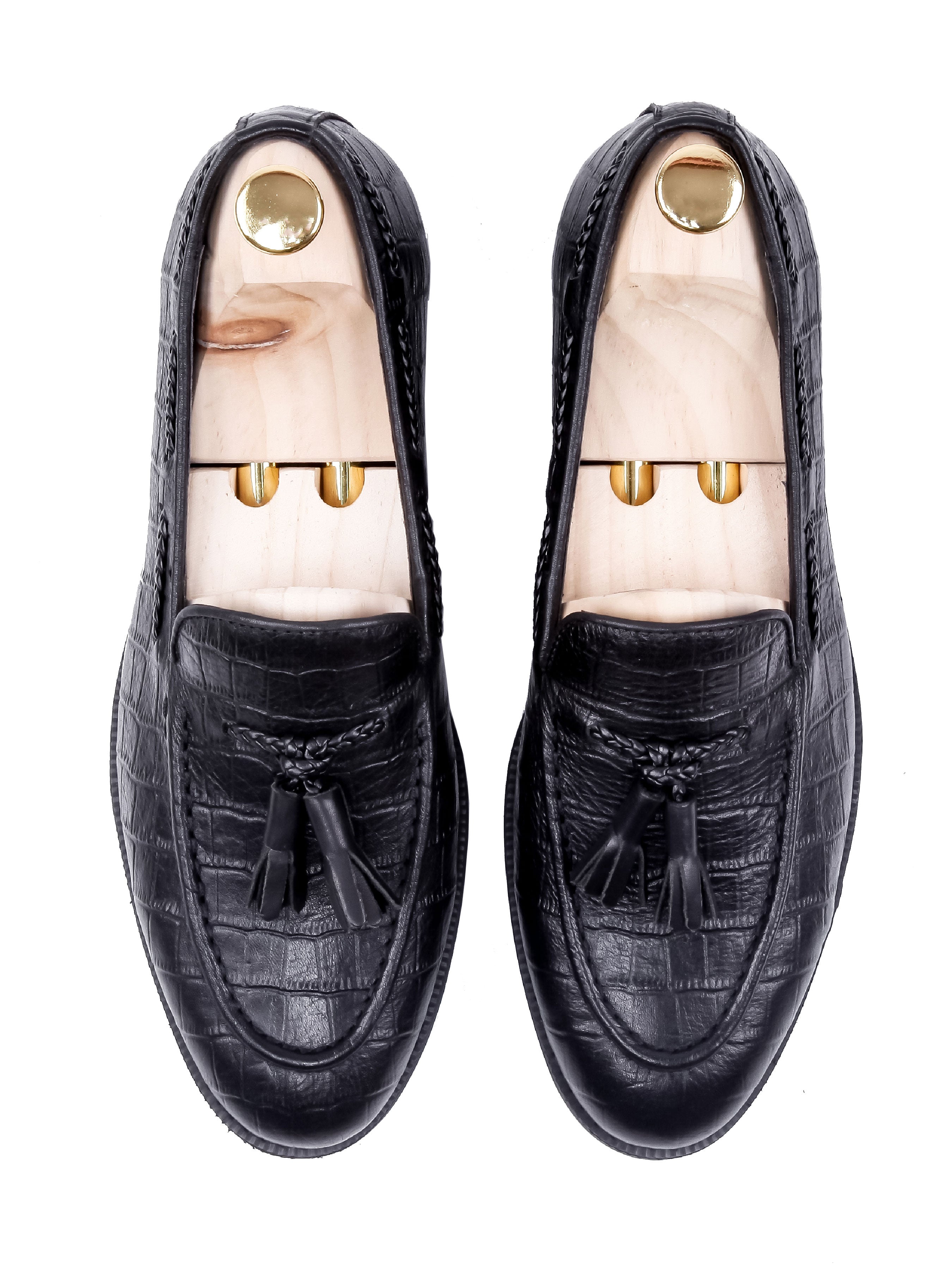 Tassel Loafer - Black Croco Leather (Crepe Sole)