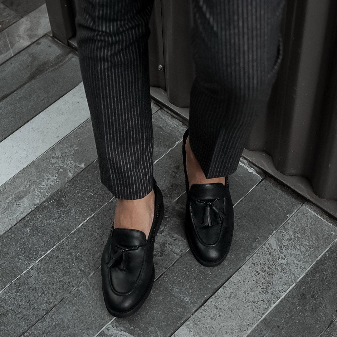 Tassel Loafer - Black Leather (Crepe Sole)