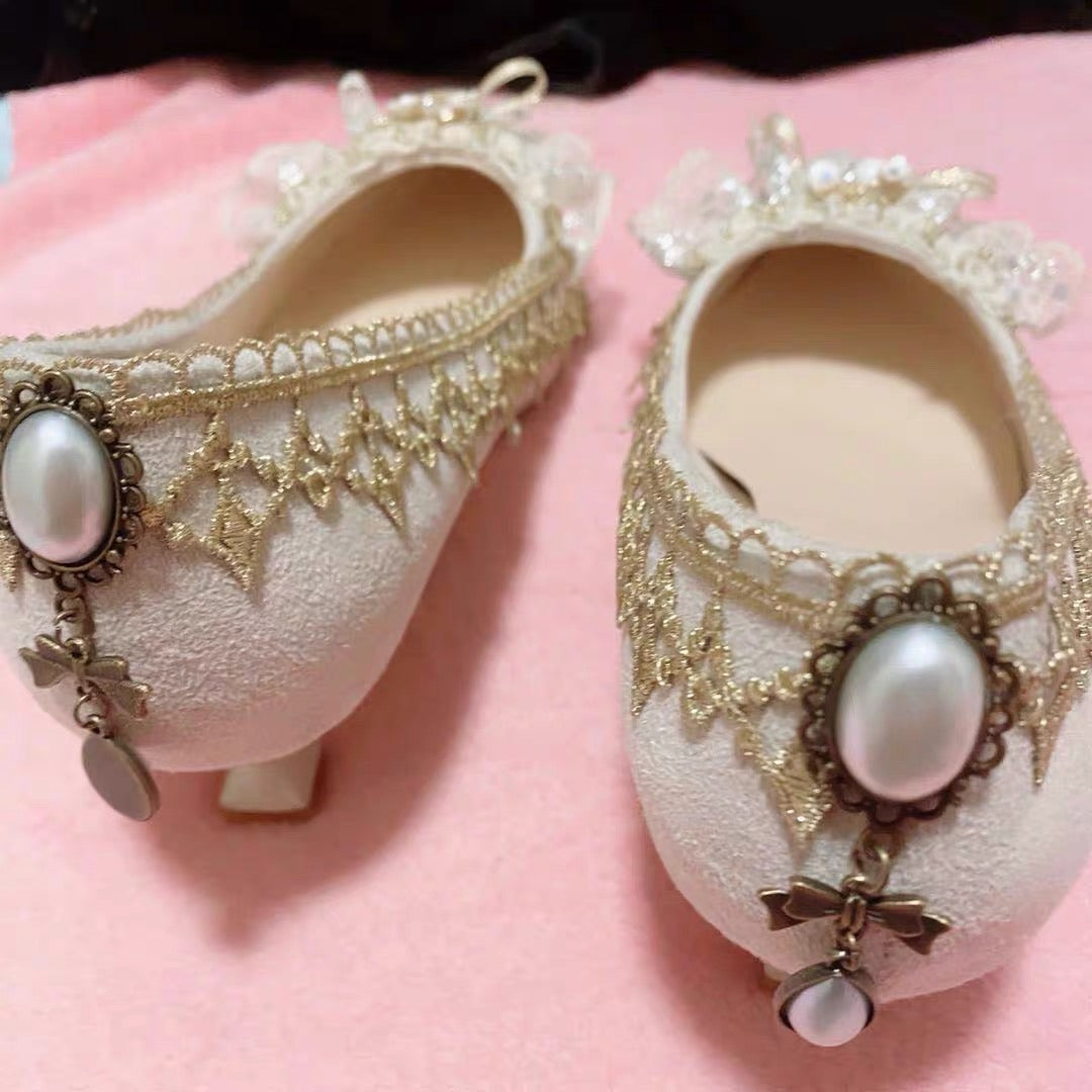 Tea party mid heels handcrafted shoes