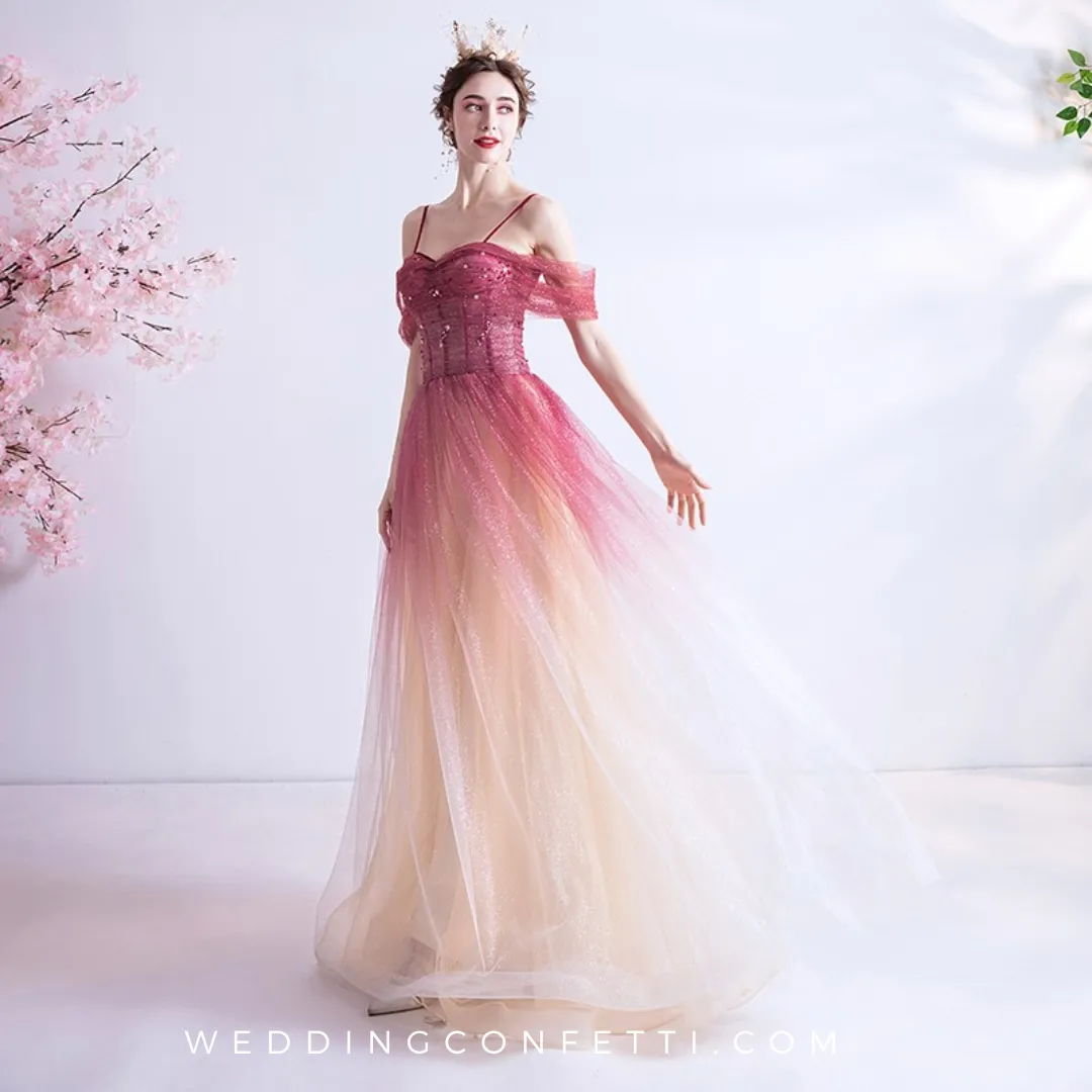 The Kristen Off Shoulder Ombre Pink Gown