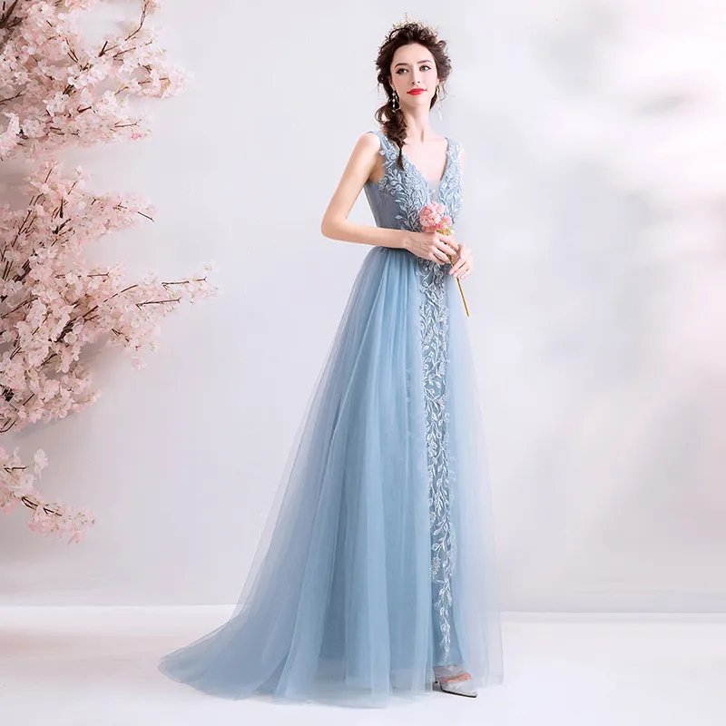 The Kyra Blue Tulle Sleeveless Gown