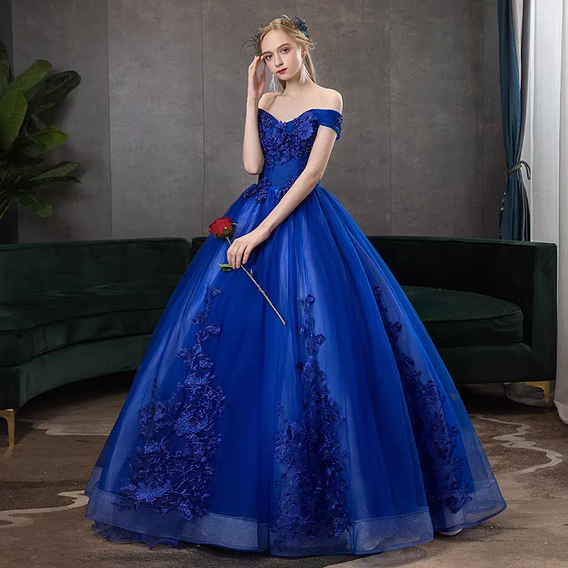 The Madilyn Royal Blue Off Shoulder Gown