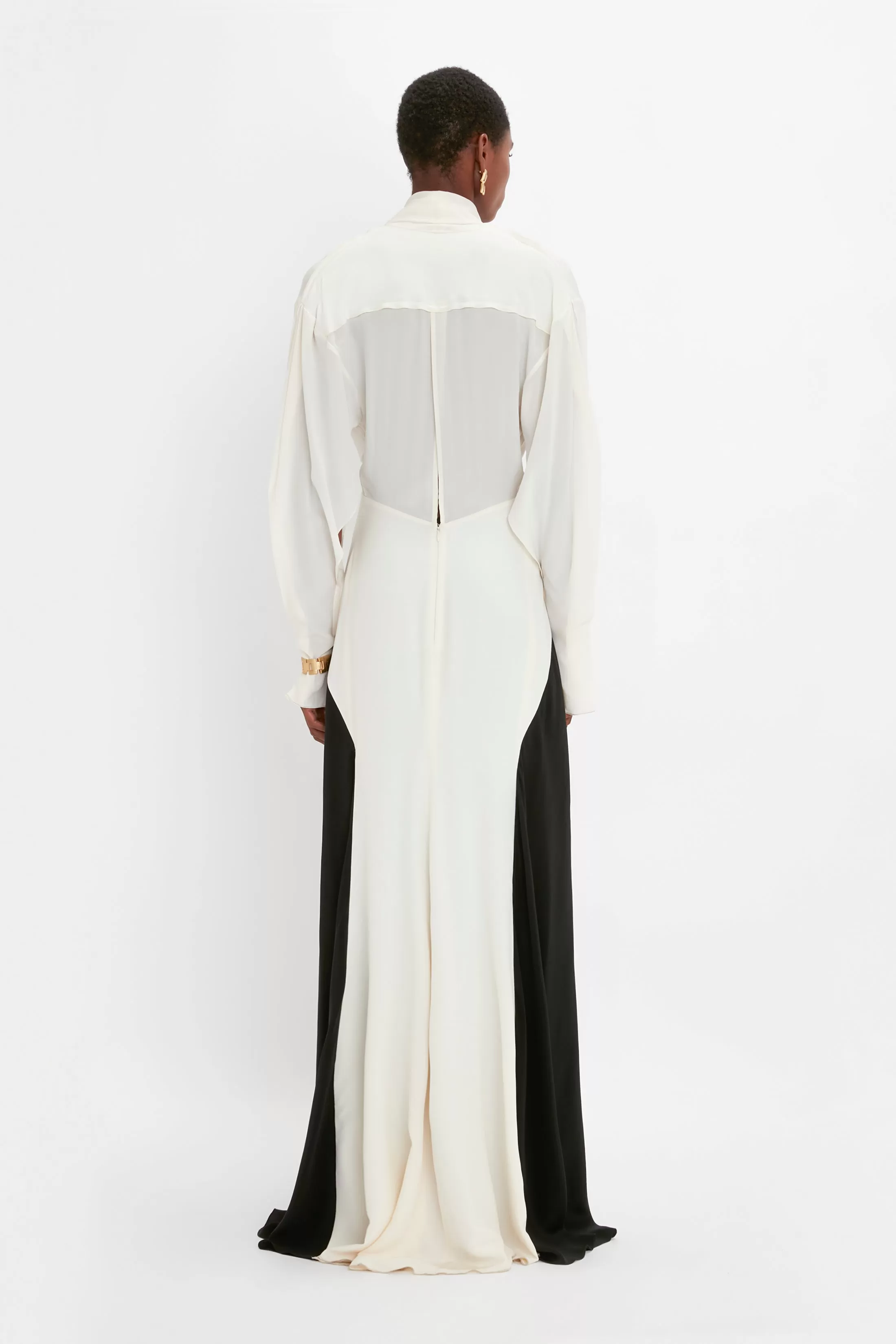 Tie Detail Gown In Vanilla-Black