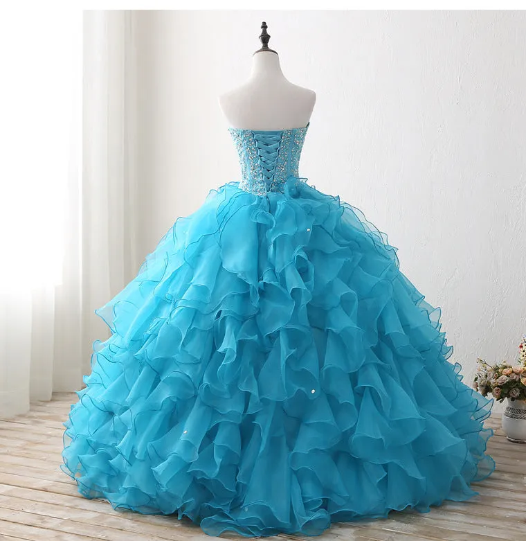 Turquoise Ruffle Ball Gown Masquerade Prom Dress Quinceanera Dress