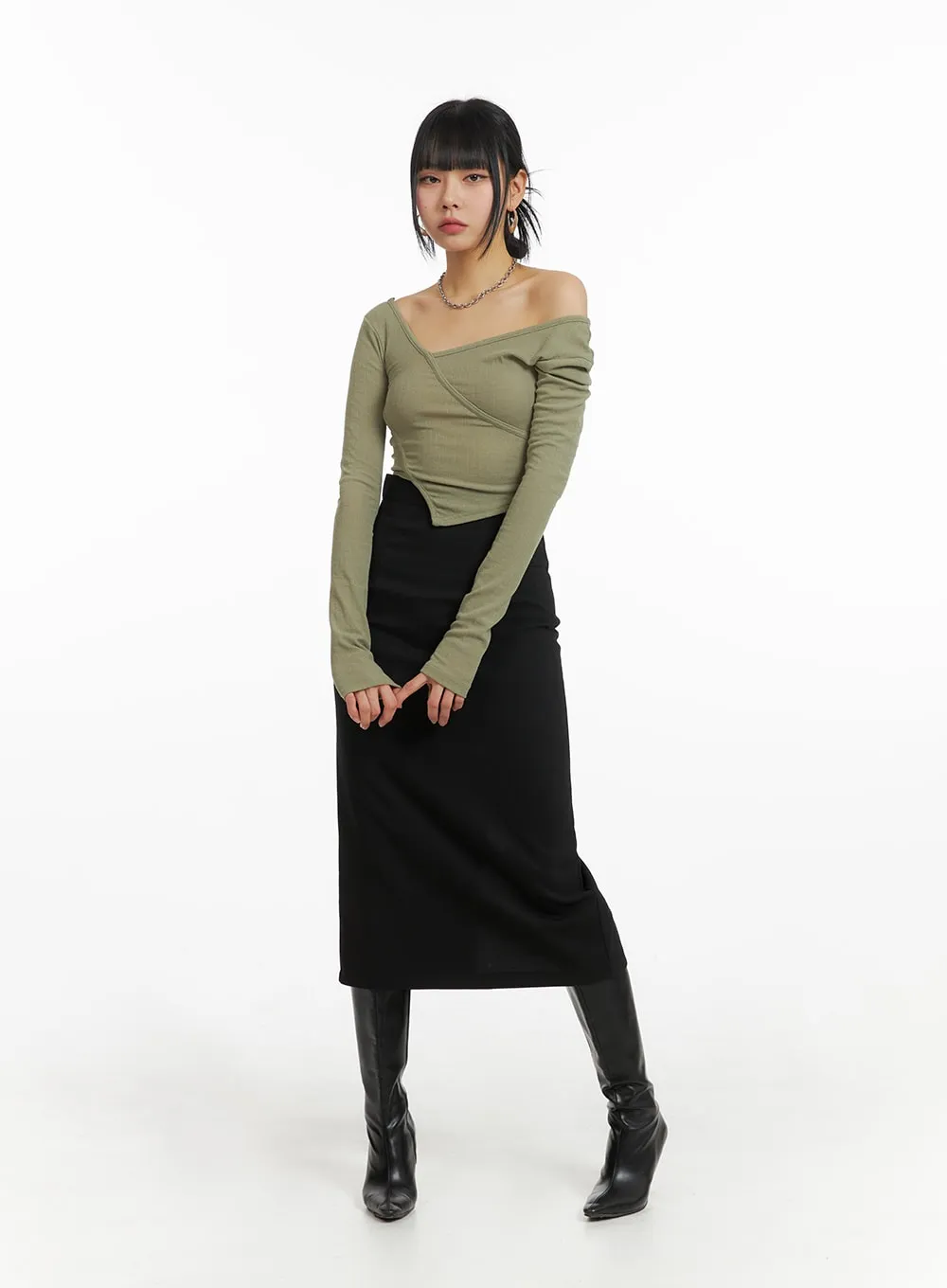 Unbalanced Wrap Cropped Long Sleeve IM414