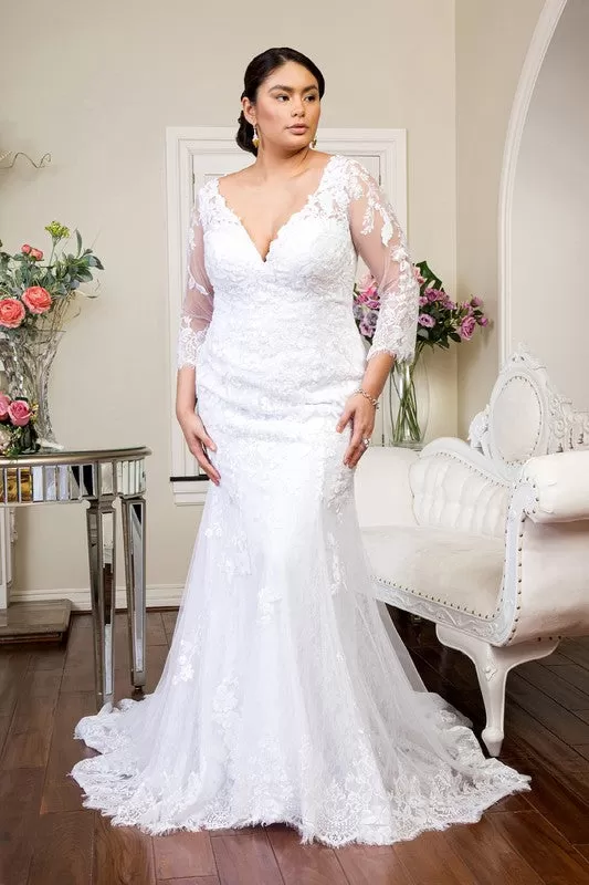 V-NECK FLORAL WEDDING GOWN