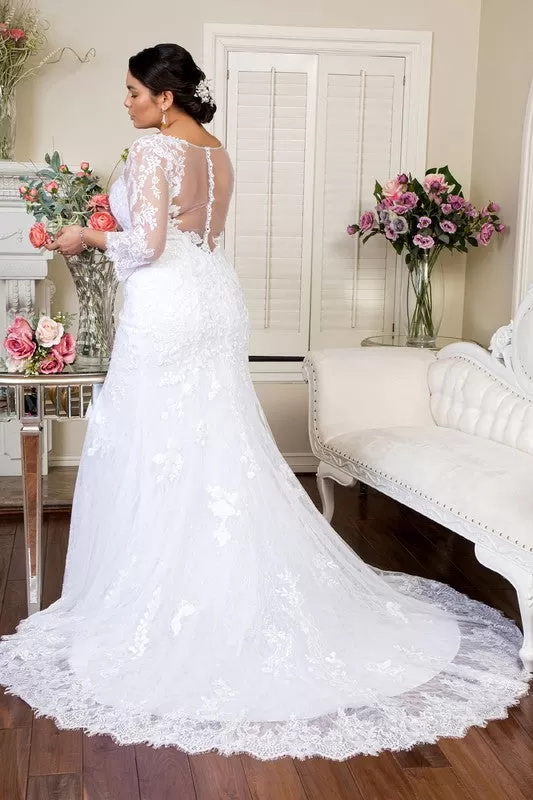 V-NECK FLORAL WEDDING GOWN