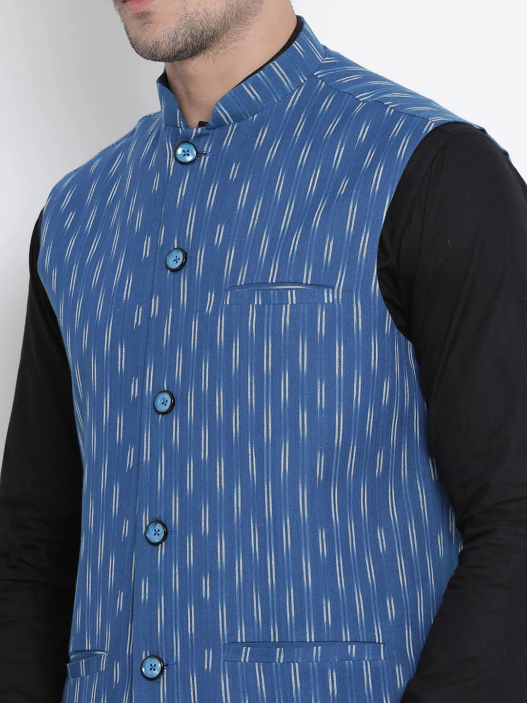 VASTRAMAY Men's Blue Cotton Ethnic Jacket