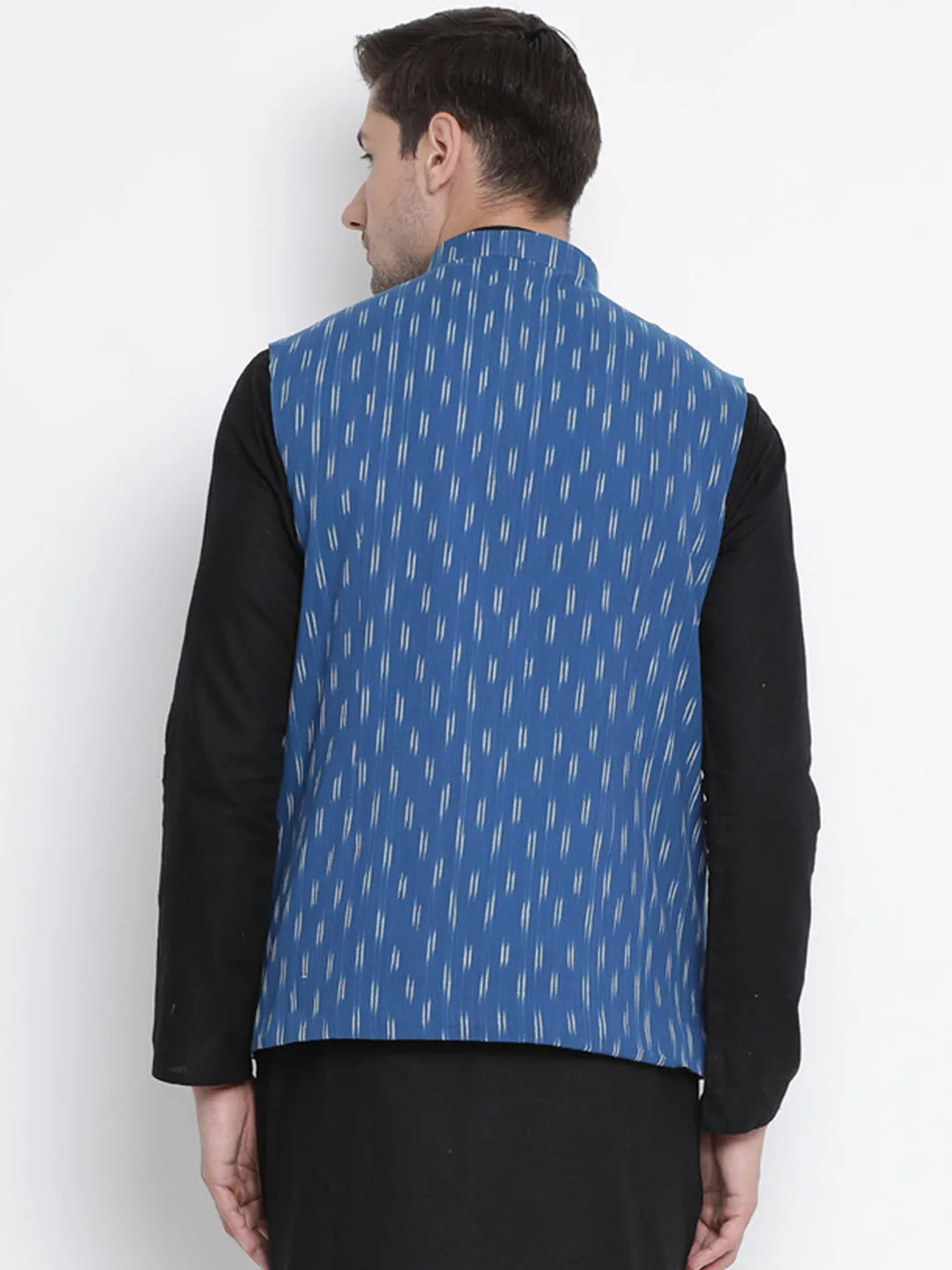 VASTRAMAY Men's Blue Cotton Ethnic Jacket