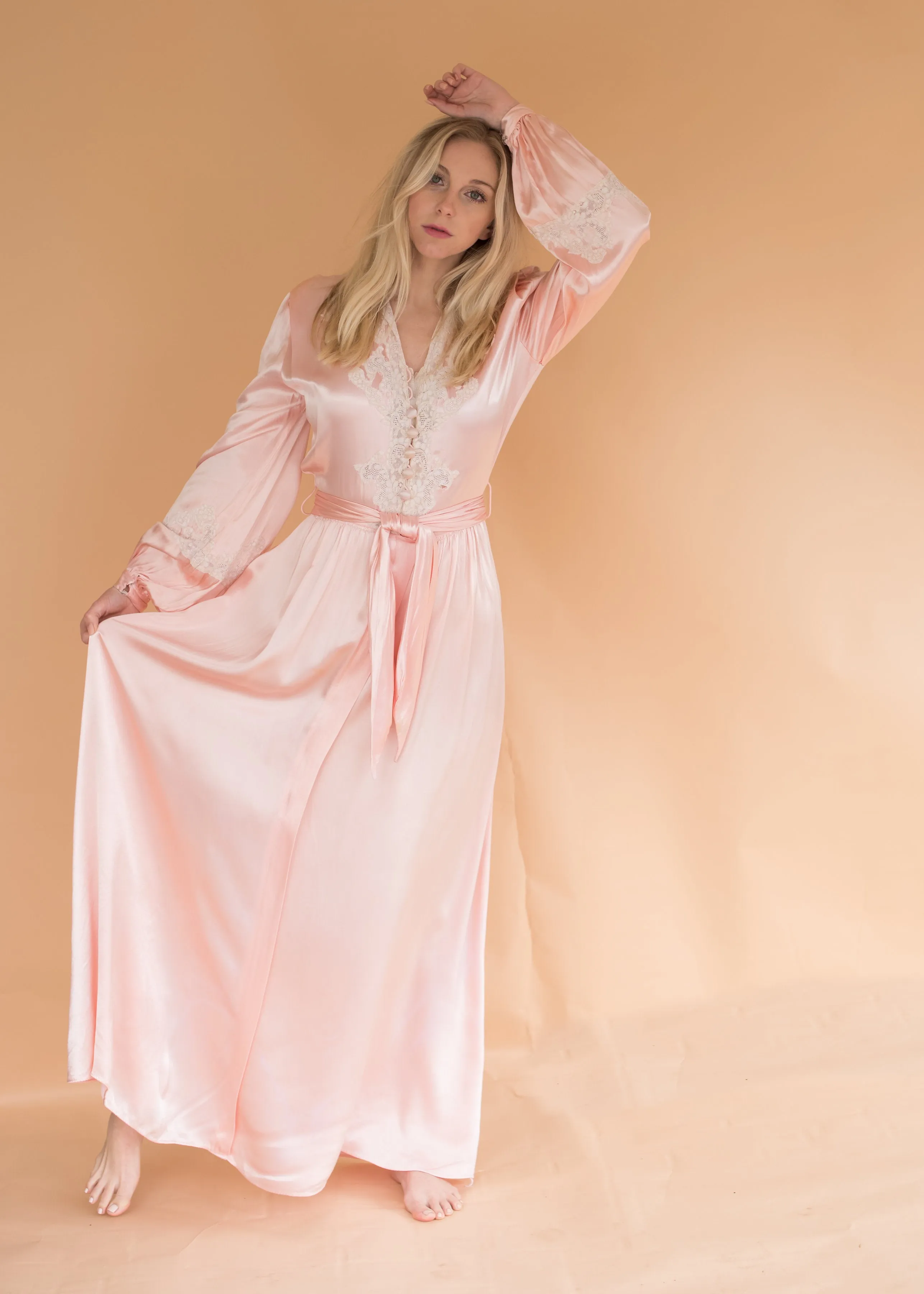 Vintage Pink Heavy Satin Dressing Gown