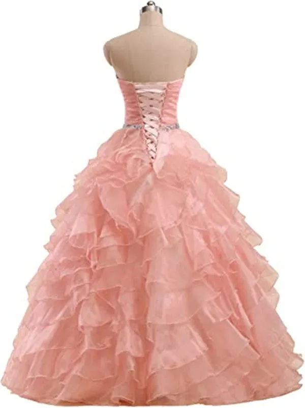 Watermelon Strapless Ruffle Ball Gown Masquerade Prom Dress