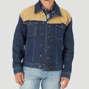 Wrangler Men's Contrast Corduroy Yoke Unlined Denim Jacket-Tigers Eye