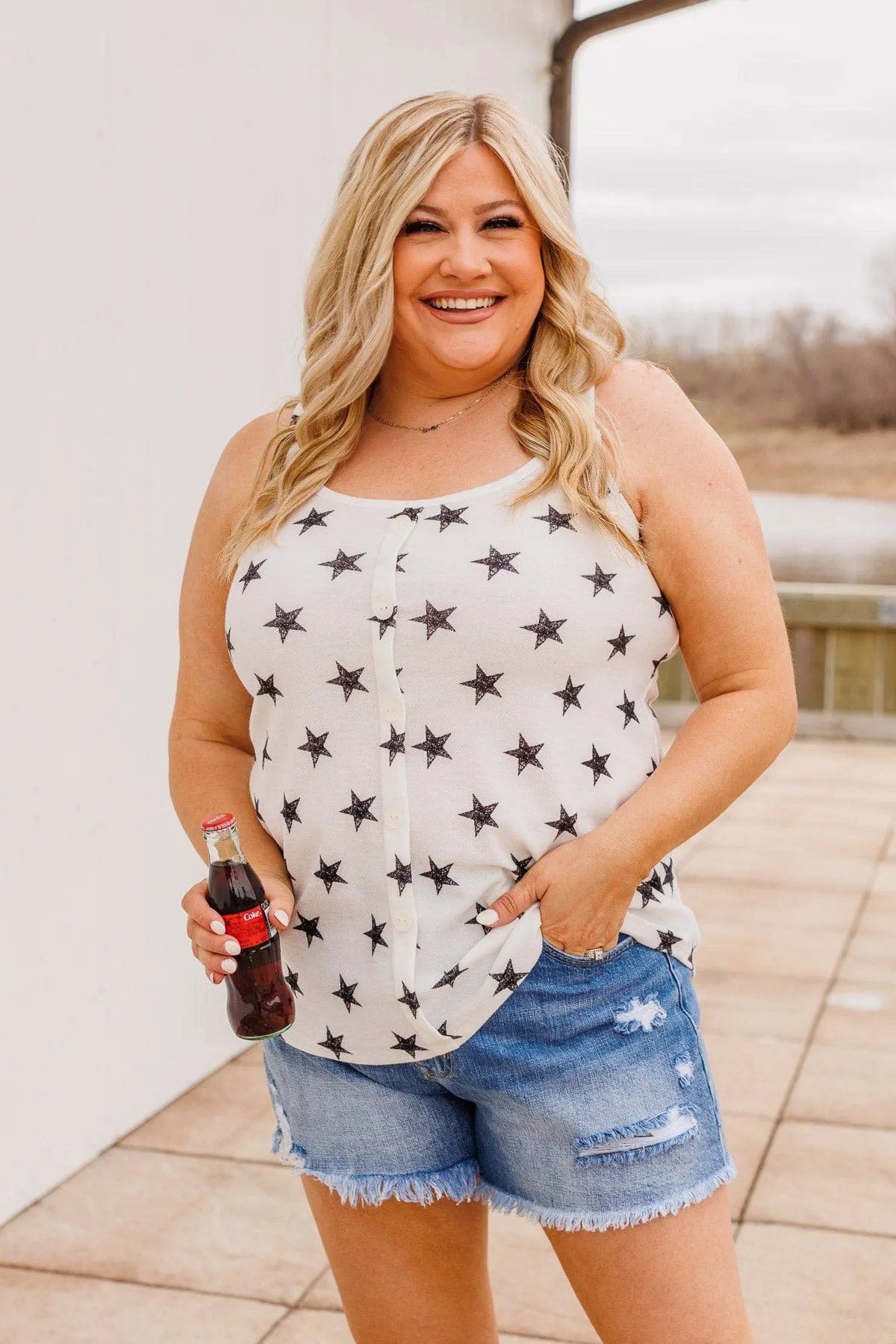 Young And Free Button Tank- White