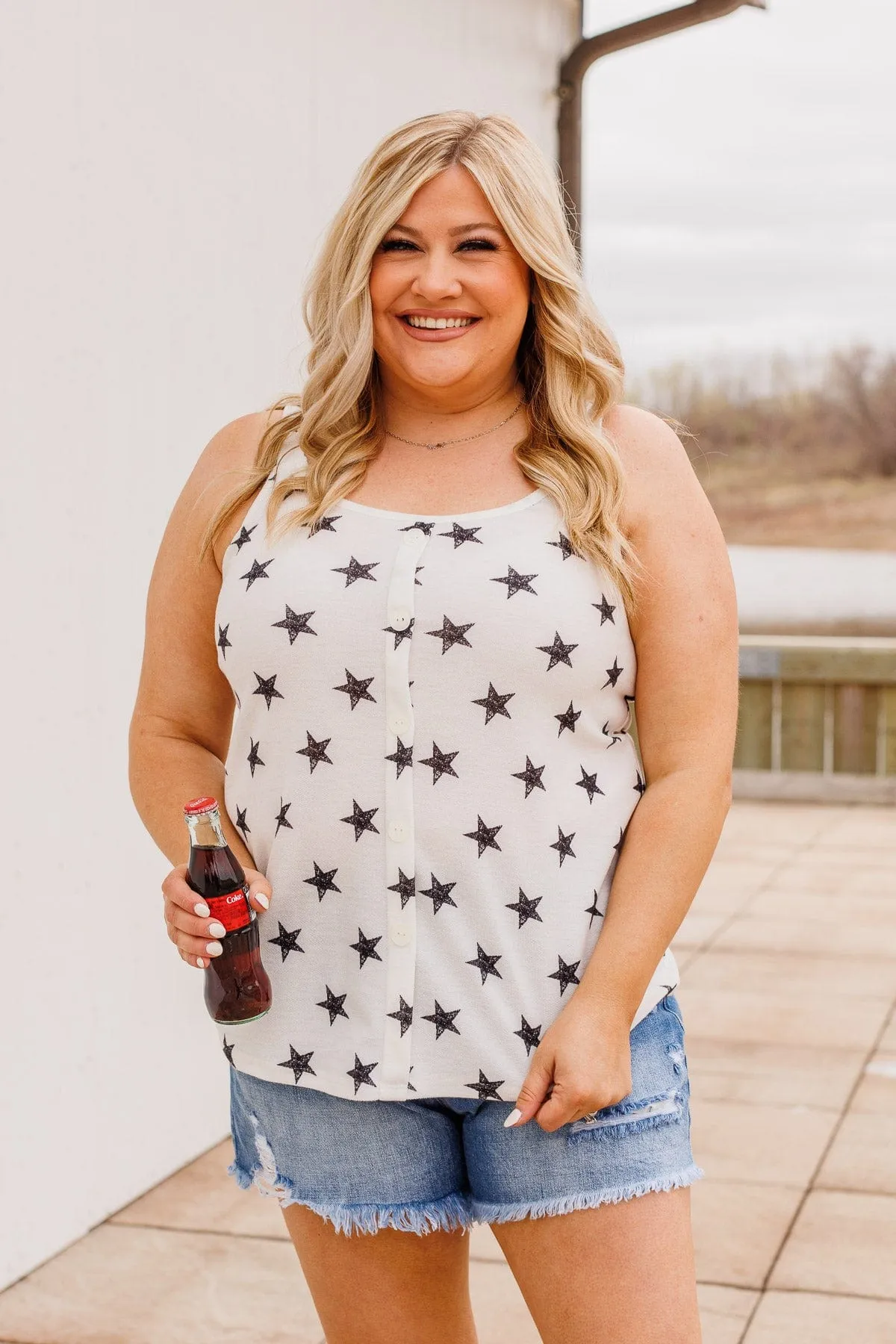 Young And Free Button Tank- White